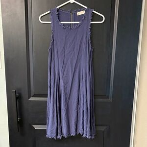 Altar'd State Frayed Hem Midi Dress in Blue